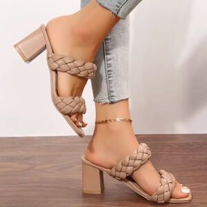 Elegant Tan Braided Heeled Sandals